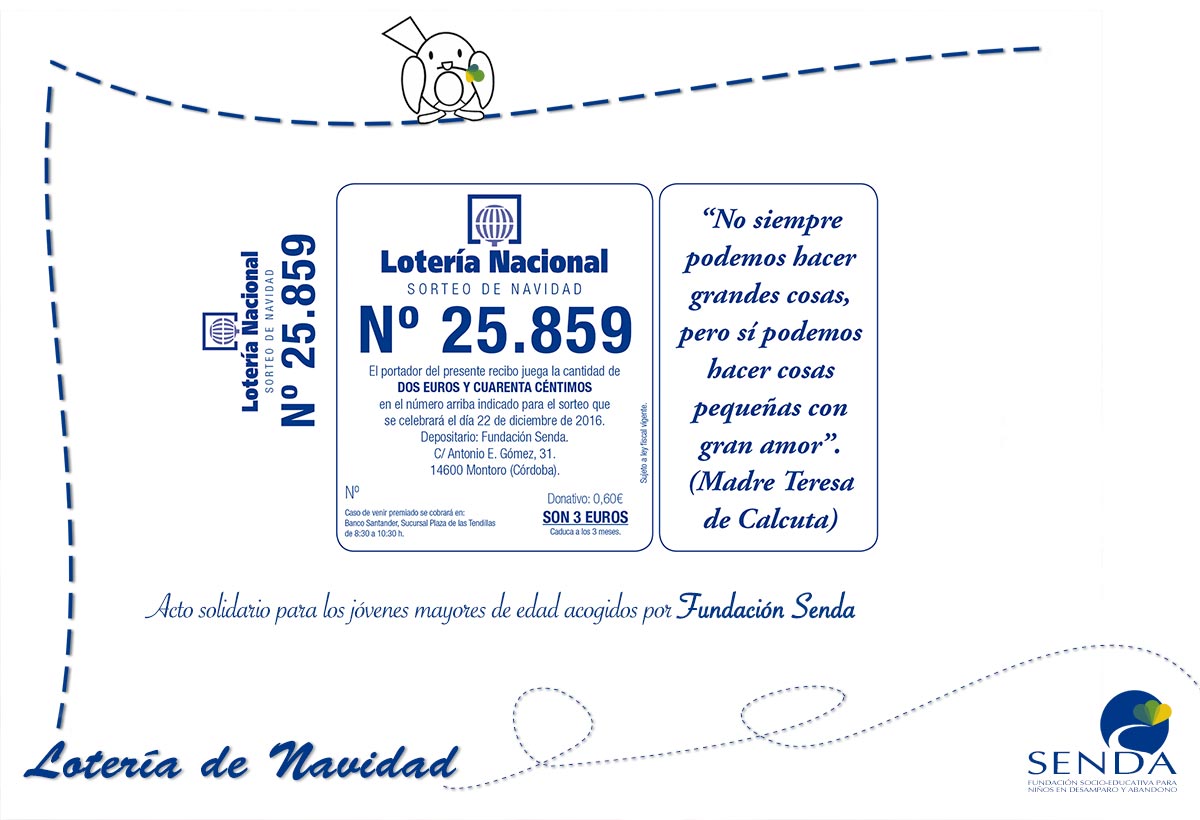 Lotería de Navidad Fundacion Senda Córdoba Andalucia